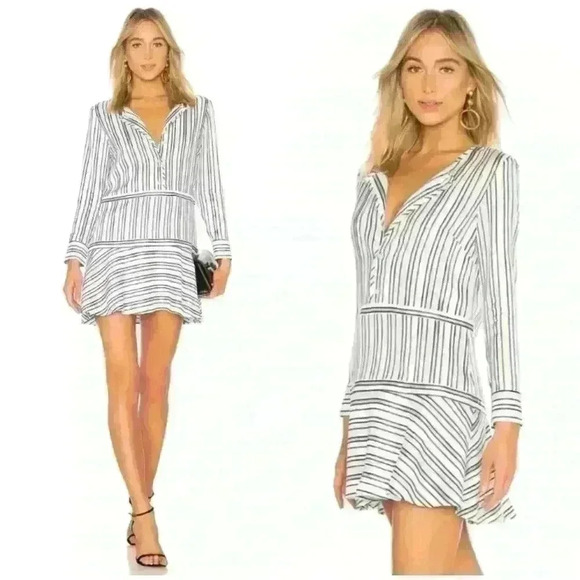 Alexis Nicholina Amalfi Blue Stripe Long Sleeve Ruffle Mini Dress Women’s Medium - Picture 1 of 15